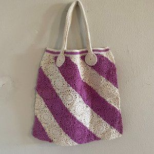 Vintage Lilac and Cream Crochet Purse